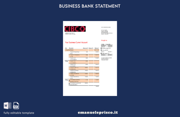 modello Word e PDF dell'estratto conto di controllo della società CIBC Bank in s